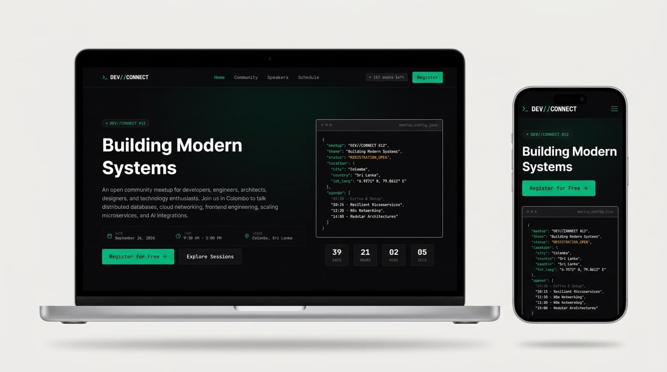 DEV//CONNECT event site on laptop and phone