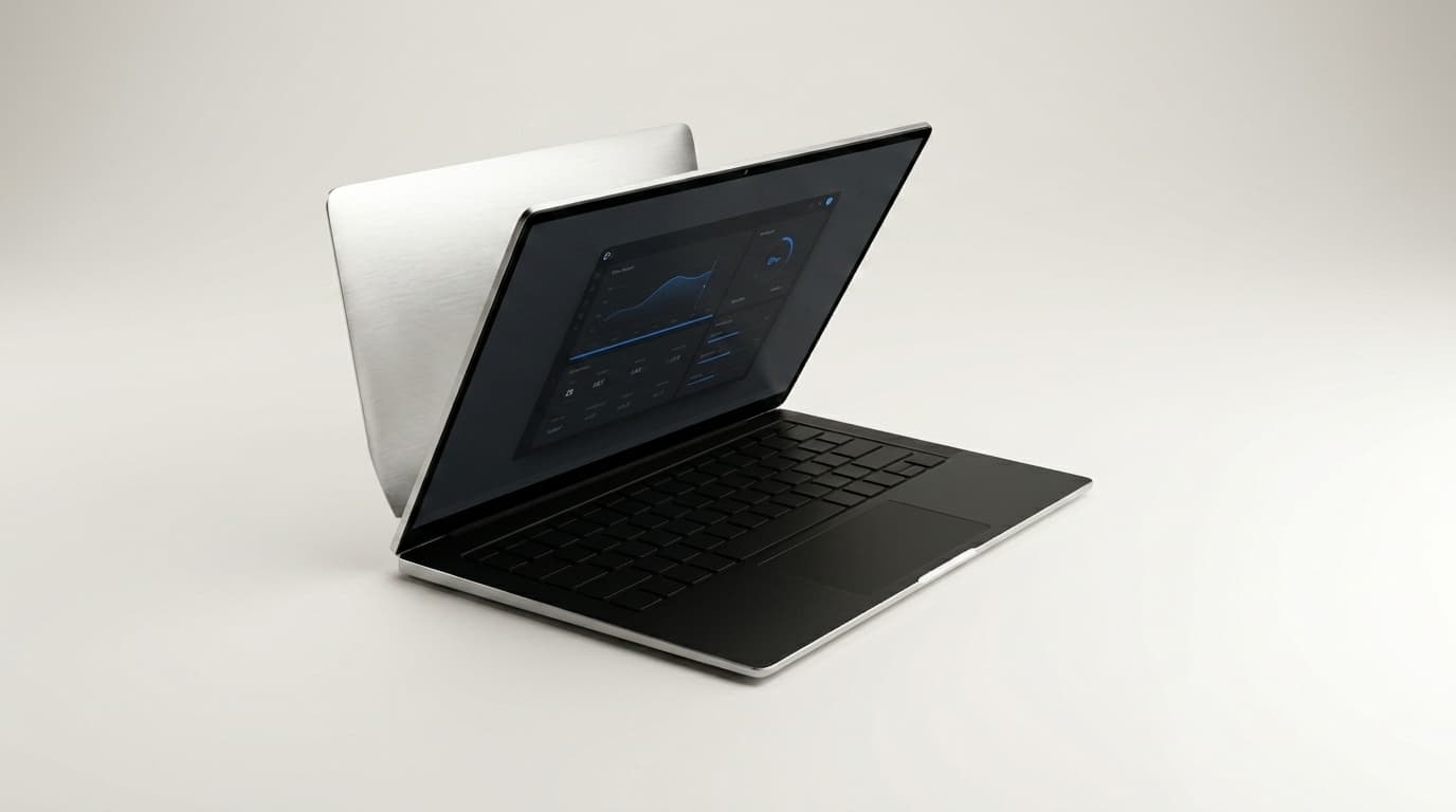 Thin-bezel laptop showing a dashboard