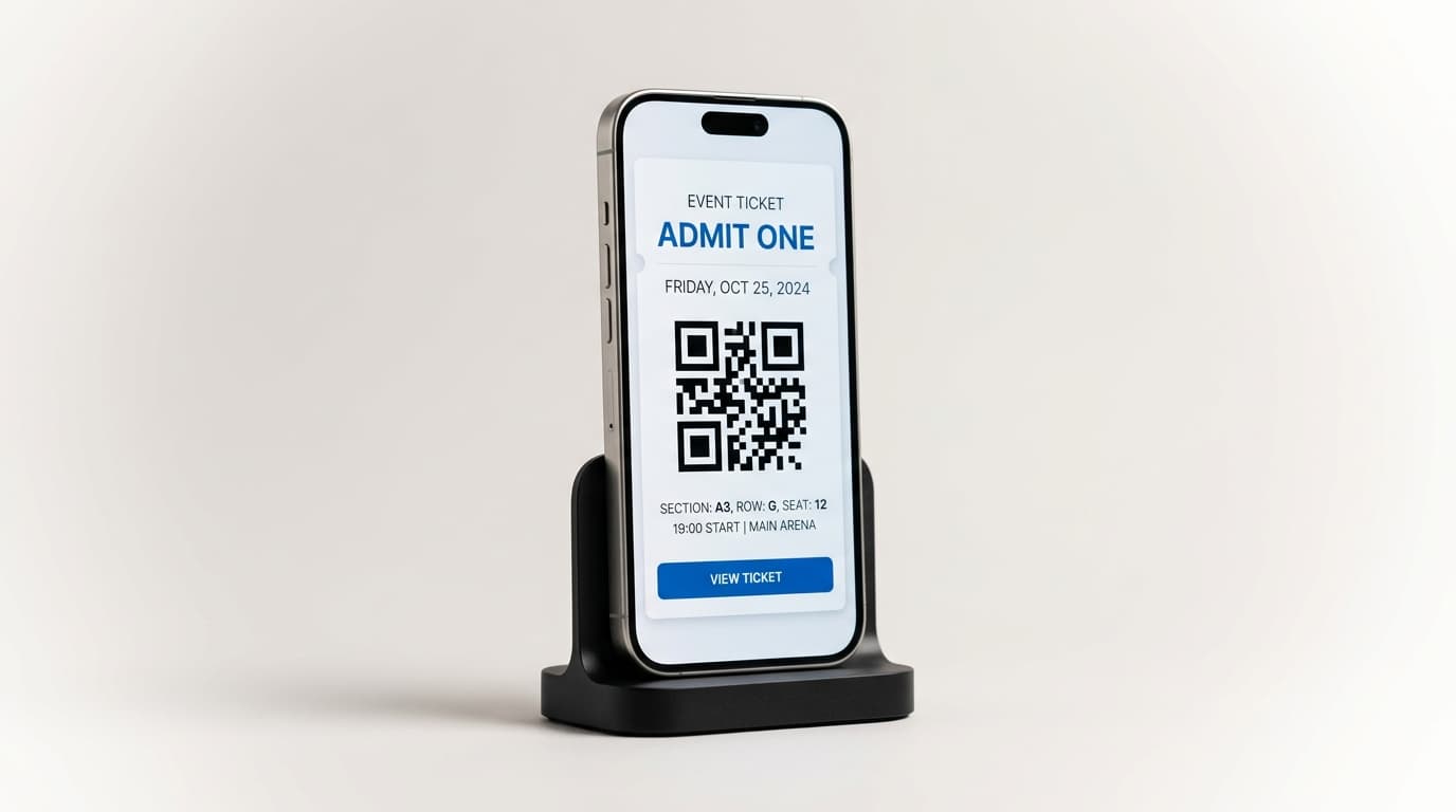 Event ticket with QR code on a phone